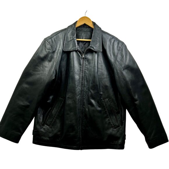 Vtg 90's Y2K Trader Bay Leather Jacket Mens Large Zip Up Grunge Biker Streetwear - Picture 2 of 16